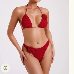 Black Crochet Bikini with Cream Floral Accent